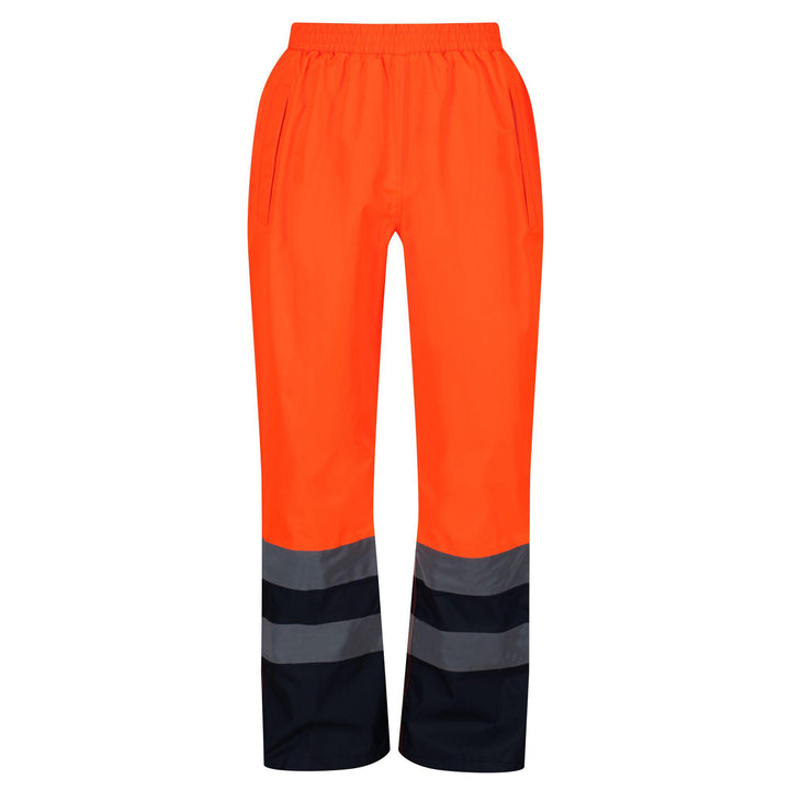 Regatta Professional Mens Hi Vis Pro Waterproof Reflective Work Over-Trousers Orange Navy 1#colour_orange-navy