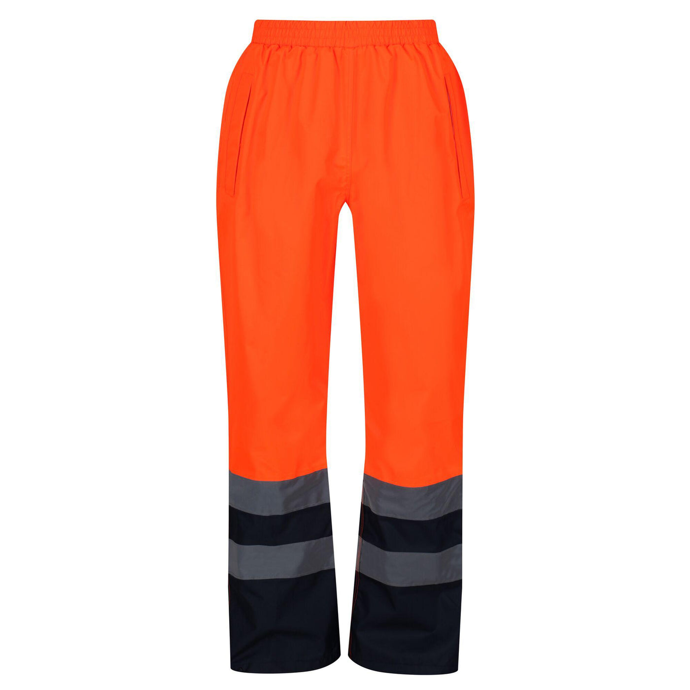 Regatta Professional Mens Hi Vis Pro Waterproof Reflective Work Over-Trousers Orange Navy 1#colour_orange-navy