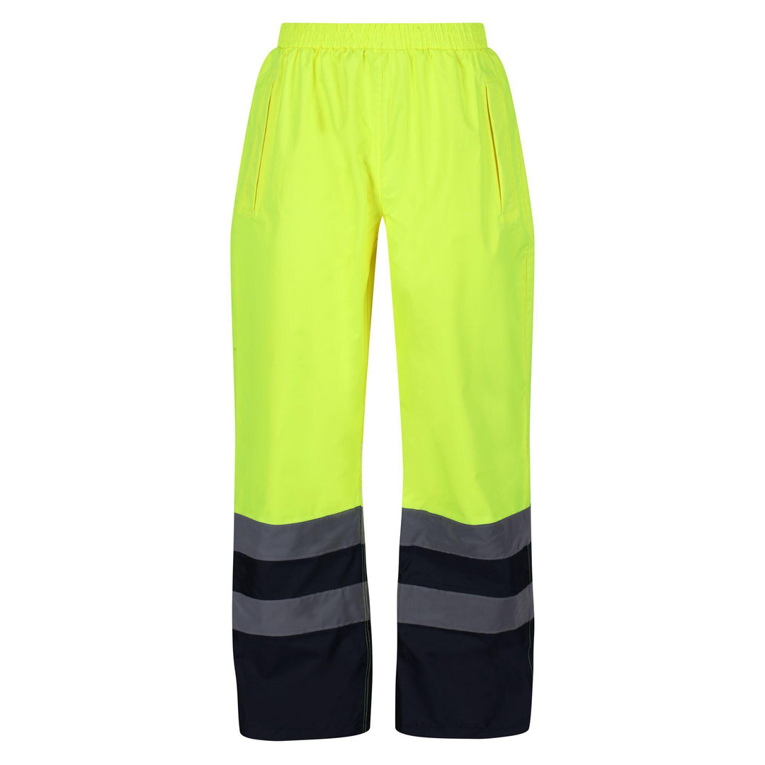 Regatta Professional Mens Hi Vis Pro Waterproof Reflective Work Over-Trousers Yellow Navy 1#colour_yellow-navy