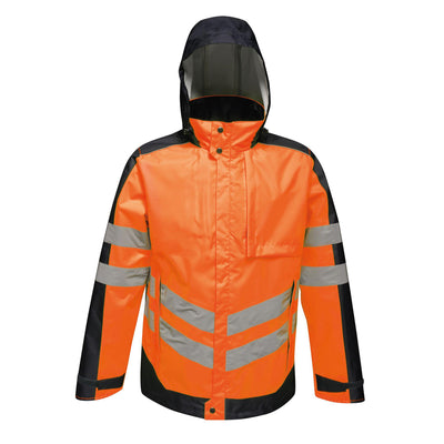 Regatta Professional Mens Hi Vis Waterproof Insulated Reflective Work Jacket Orange Navy 1#colour_orange-navy
