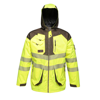 Regatta Professional Mens Hi Vis Waterproof Reflective Parka Jacket Yellow Grey 1#colour_yellow-grey