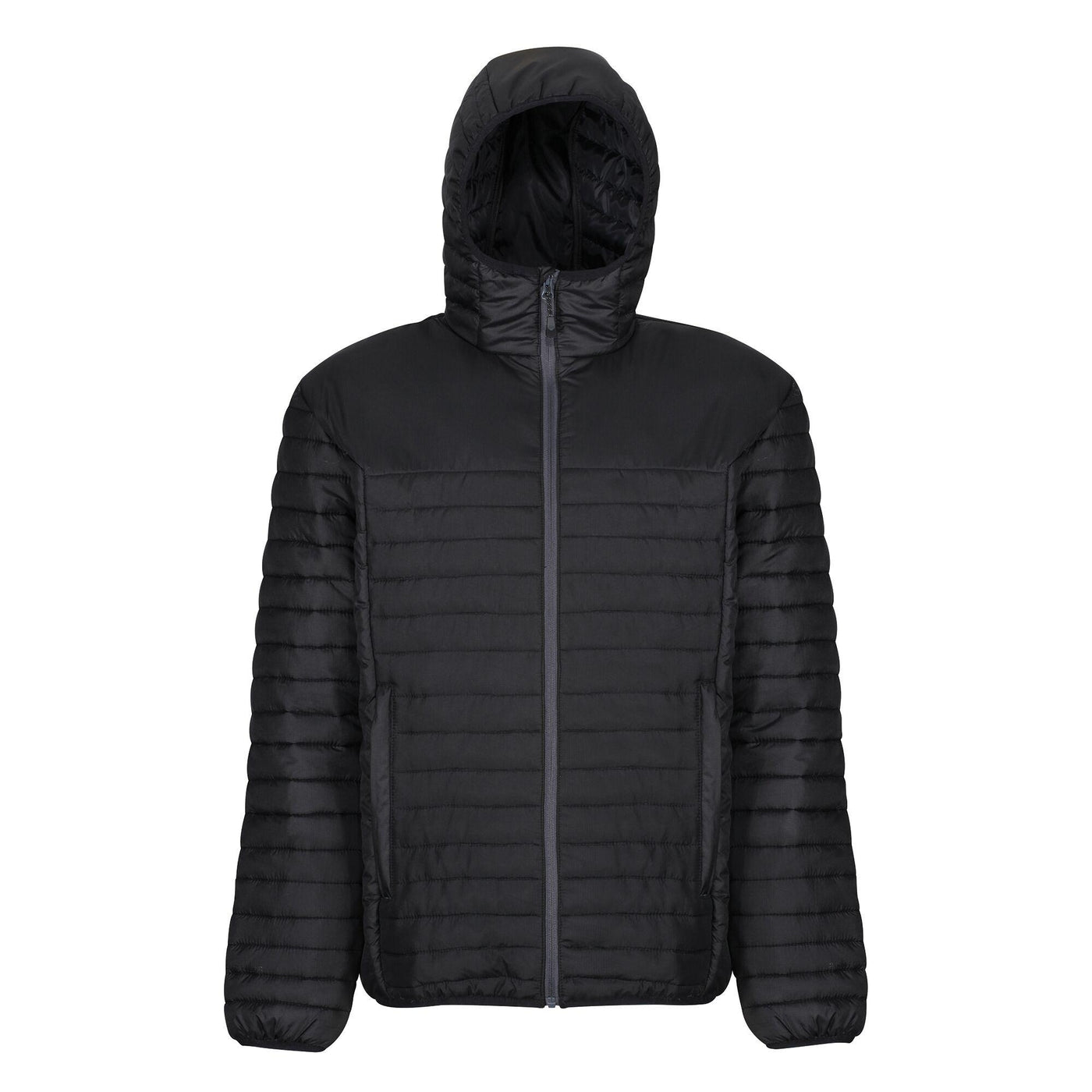 Regatta Professional Mens Honestly Made 100% Recycled Insulated Hooded Jacket Black 1#colour_black