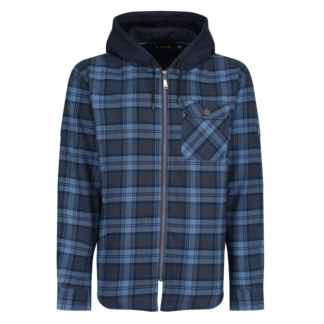 Regatta Professional Mens Seige Hooded Shirt Jacket Navy Check 1#colour_navy-check