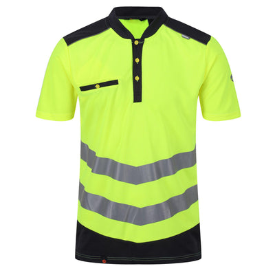 Regatta Professional Mens Tactical Hi Vis Reflective Polo Work Shirt Yellow Grey 1#colour_yellow-grey