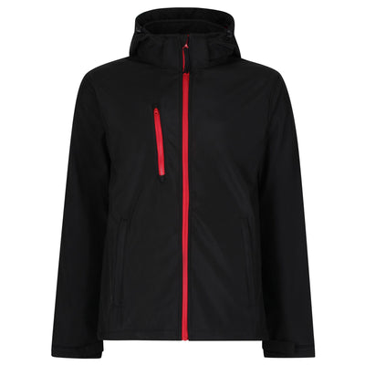Regatta Professional Mens Venturer 3-Layer Printable Hooded Softshell Jacket Black Classic Red 1#colour_black-classic-red
