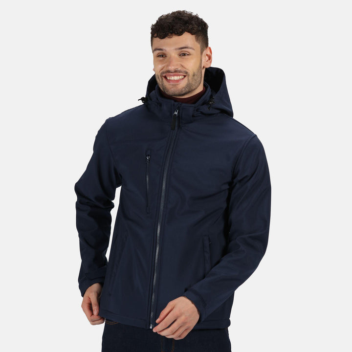 Regatta Professional Mens Venturer 3-Layer Printable Hooded Softshell Jacket Navy Model 1#colour_navy