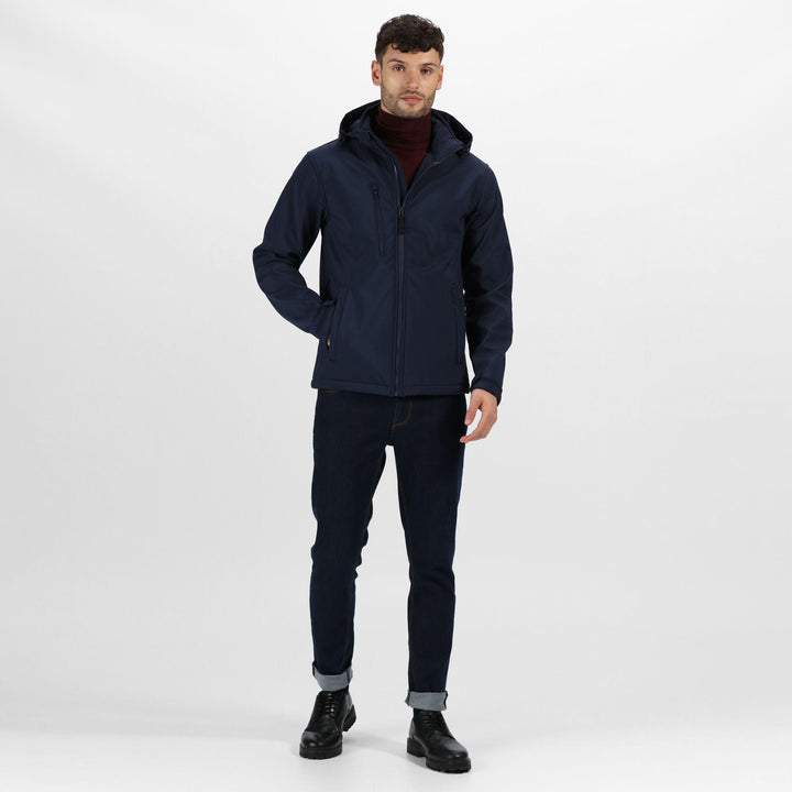 Regatta Professional Mens Venturer 3-Layer Printable Hooded Softshell Jacket Navy Model 3#colour_navy