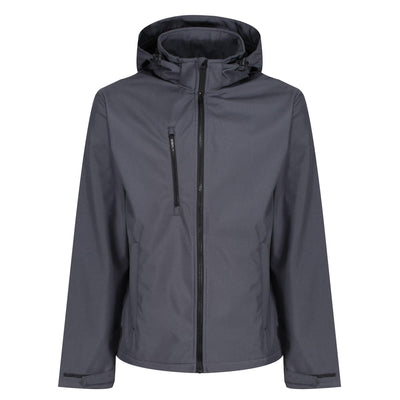 Regatta Professional Mens Venturer 3-Layer Printable Hooded Softshell Jacket Seal Grey Black 1#colour_seal-grey-black