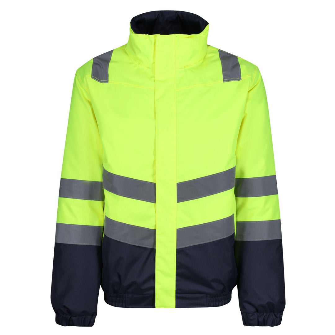 Regatta Professional Mens Waterproof Hi Vis Bomber Jacket Yellow Navy 1#colour_yellow-navy