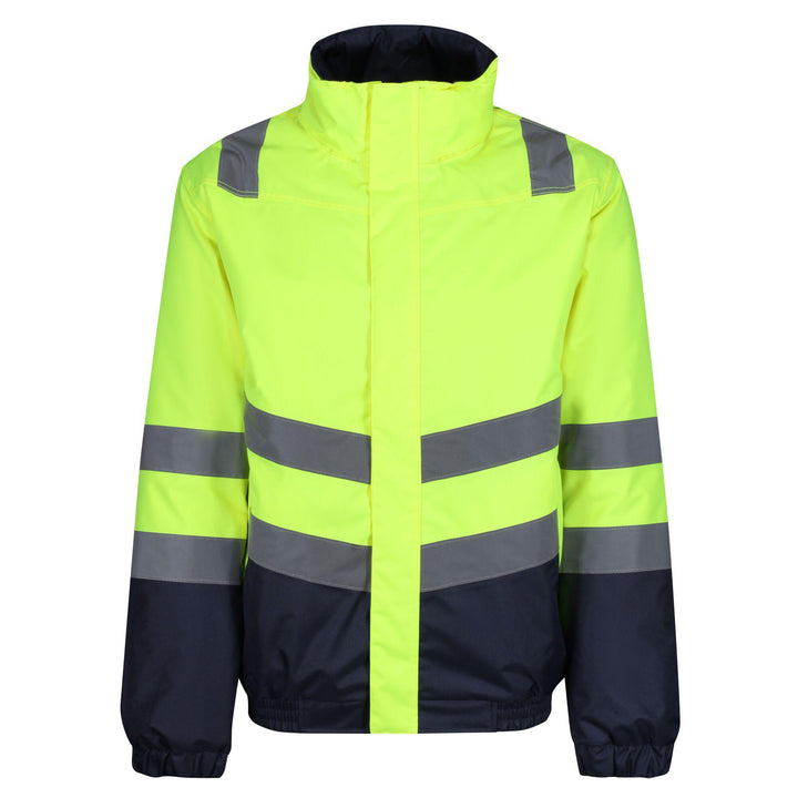 Regatta Professional Mens Waterproof Hi Vis Bomber Jacket Yellow Navy 1#colour_yellow-navy