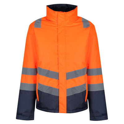 Regatta Professional Mens Waterproof Hi Vis Parka Jacket Orange Navy 1#colour_orange-navy