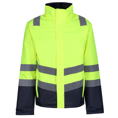 Regatta Professional Mens Waterproof Hi Vis Parka Jacket Yellow Navy 1#colour_yellow-navy