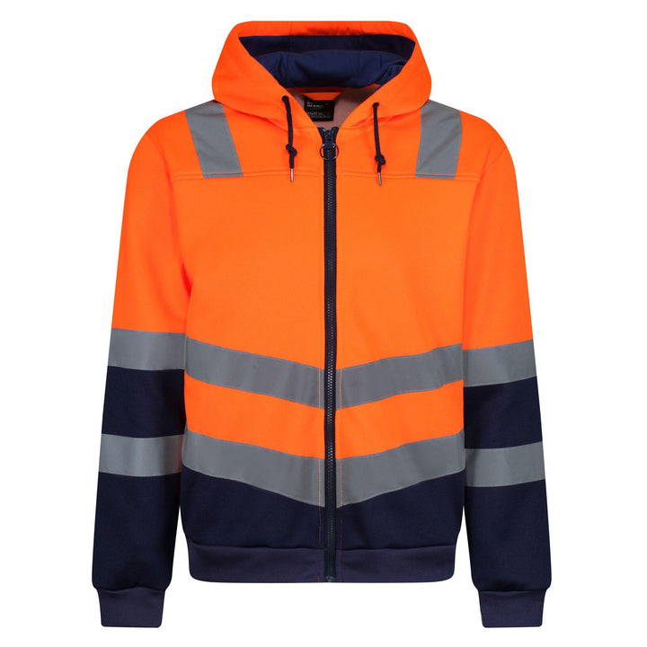 Regatta Professional Pro Hi Vis Full Zip Hoodie Orange Navy 1#colour_orange-navy