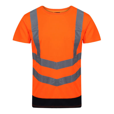 Regatta Professional Pro Hi Vis Shorts Sleeve T-Shirt Orange Navy 1#colour_orange-navy