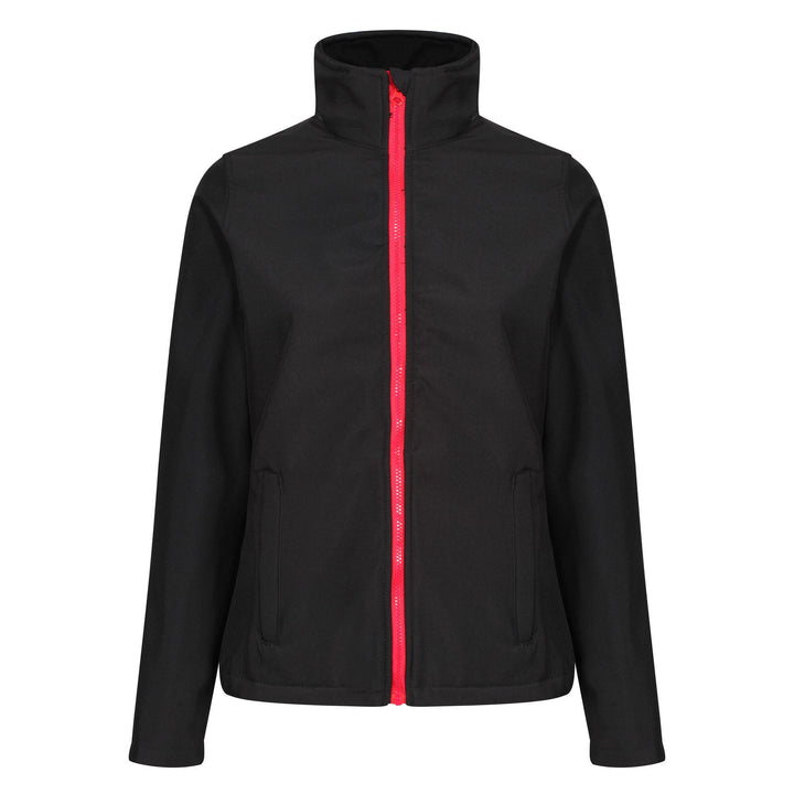 Regatta Professional Womens Ablaze Printable Softshell Jacket Black Classic Red 1#colour_black-classic-red