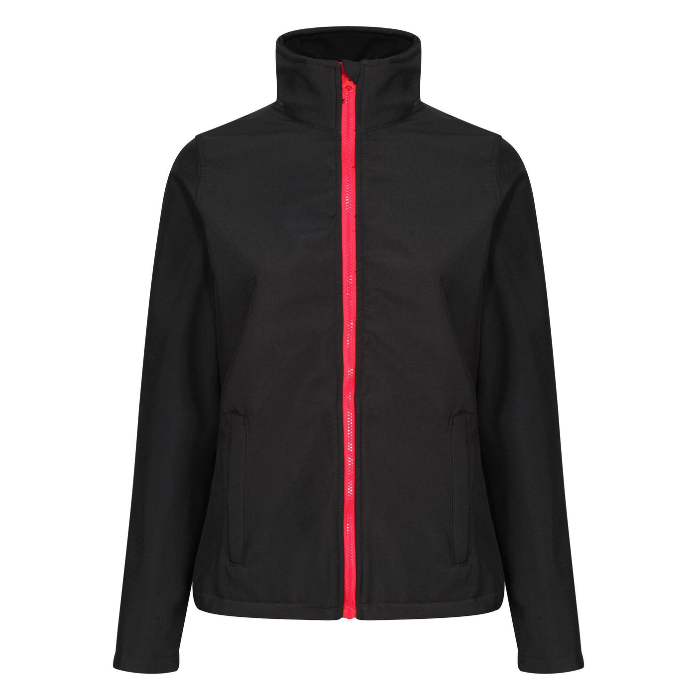 Regatta Professional Womens Ablaze Printable Softshell Jacket Black Classic Red 1#colour_black-classic-red