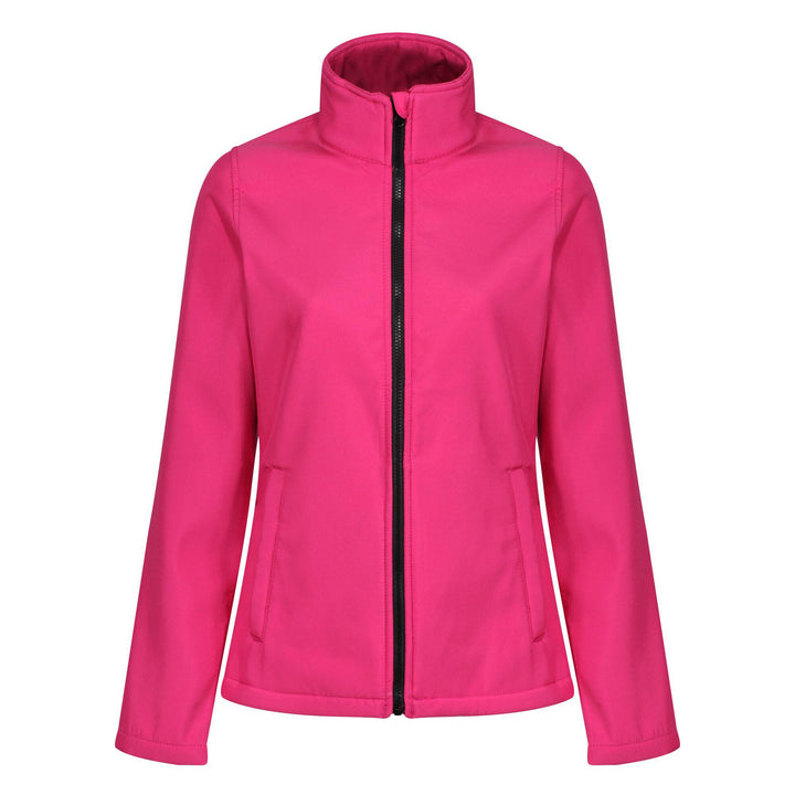 Regatta Professional Womens Ablaze Printable Softshell Jacket Hot Pink Black 1#colour_hot-pink-black