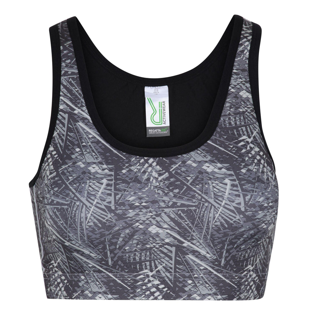 Regatta Professional Womens Asana Sports Bra Rock Grey Print 1#colour_rock-grey-print