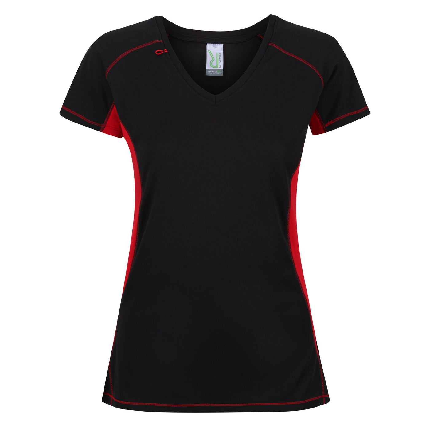 Regatta Professional Womens Beijing Lightweight Cool and Dry T-Shirt Black Classic Red 1#colour_black-classic-red