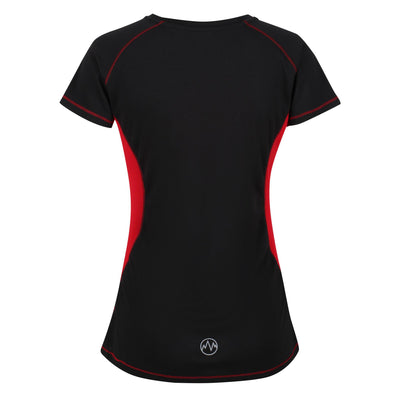 Regatta Professional Womens Beijing Lightweight Cool and Dry T-Shirt Black Classic Red 2#colour_black-classic-red