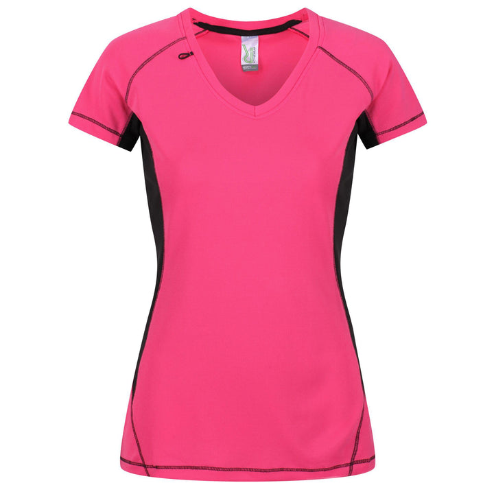 Regatta Professional Womens Beijing Lightweight Cool and Dry T-Shirt Hot Pink Black 1#colour_hot-pink-black