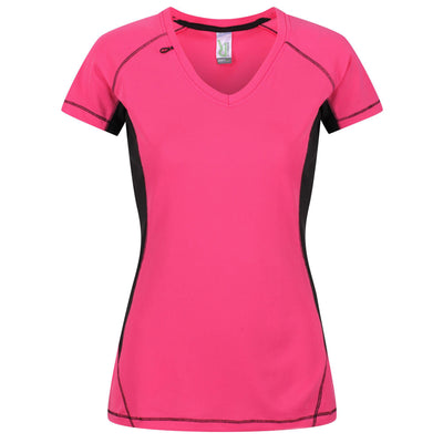 Regatta Professional Womens Beijing Lightweight Cool and Dry T-Shirt Hot Pink Black 1#colour_hot-pink-black