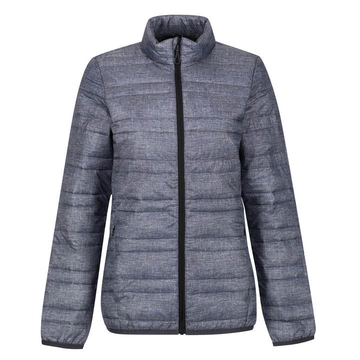 Regatta Professional Womens Firedown Baffled Quilted Jacket Grey Marl Black 1#colour_grey-marl-black