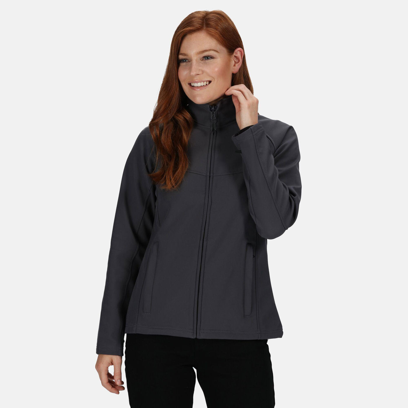Regatta Professional Womens Uproar Interactive Softshell Jacket Seal Grey Model 1#colour_seal-grey