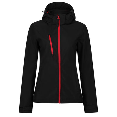 Regatta Professional Womens Venturer 3-layer Printable Hooded Softshell Jacket Black Classic Red 1#colour_black-classic-red