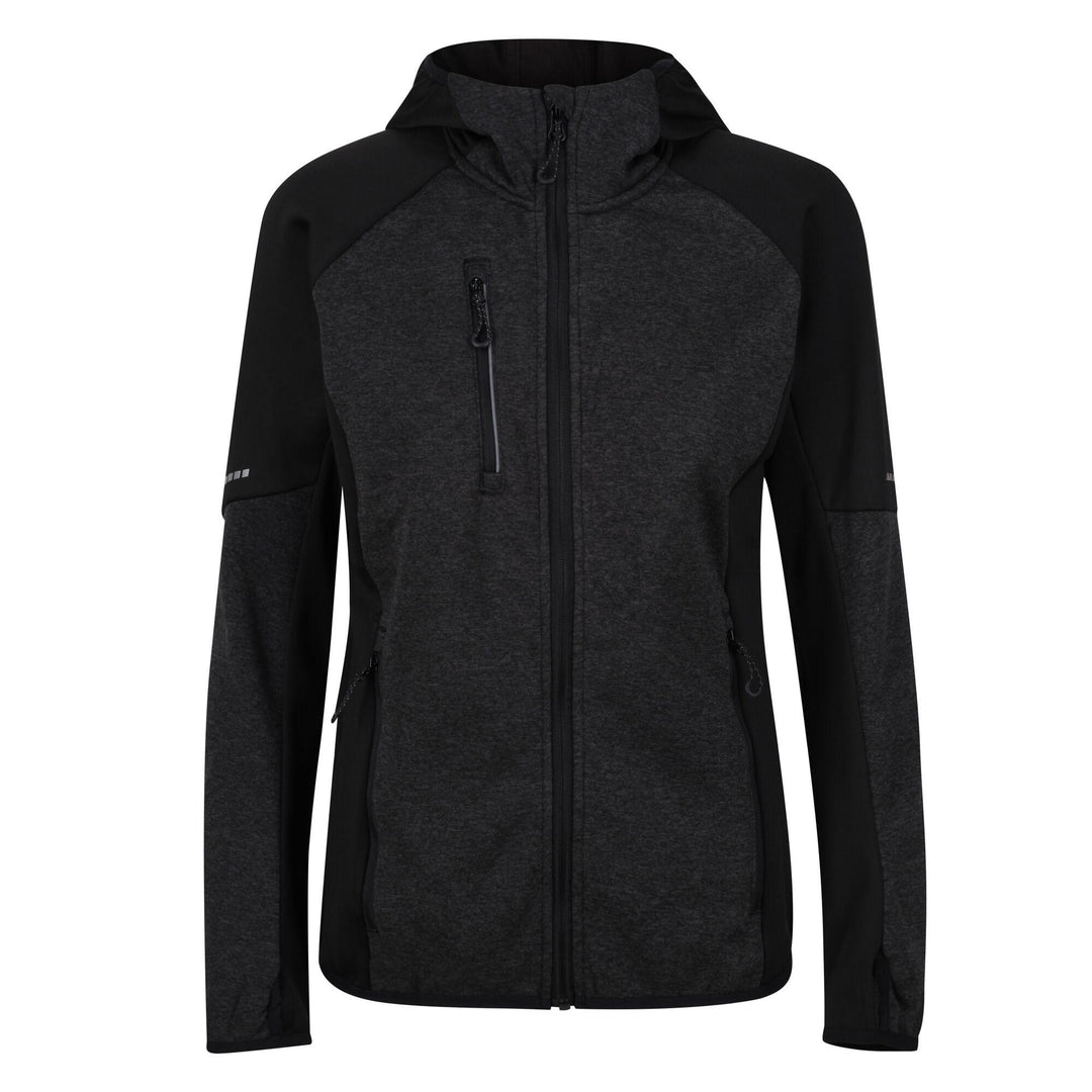 Regatta Professional Womens XPro Coldspring II Hybrid Full Zip Hooded Fleece Grey Marl Black 1#colour_grey-marl-black