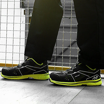 Rock Fall RF110 AirTech ESD Boa Safety Trainers Black/Lime Action Shot#colour_black-lime
