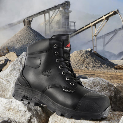 Rock Fall RF10 Ebonite Robust Safety Boots Black Action Shot#colour_black