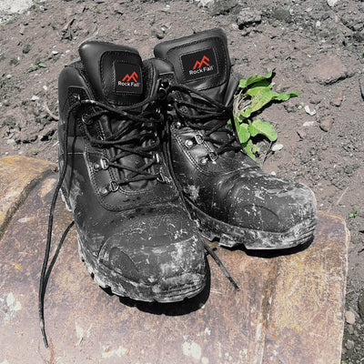Rock Fall RF170 Granite Robust Safety Boots Black Action Shot#colour_black