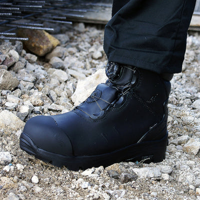 Rock Fall RF709 Lava Internal Metatarsal Waterproof Boa Safety Boots Black Action Shot#colour_black