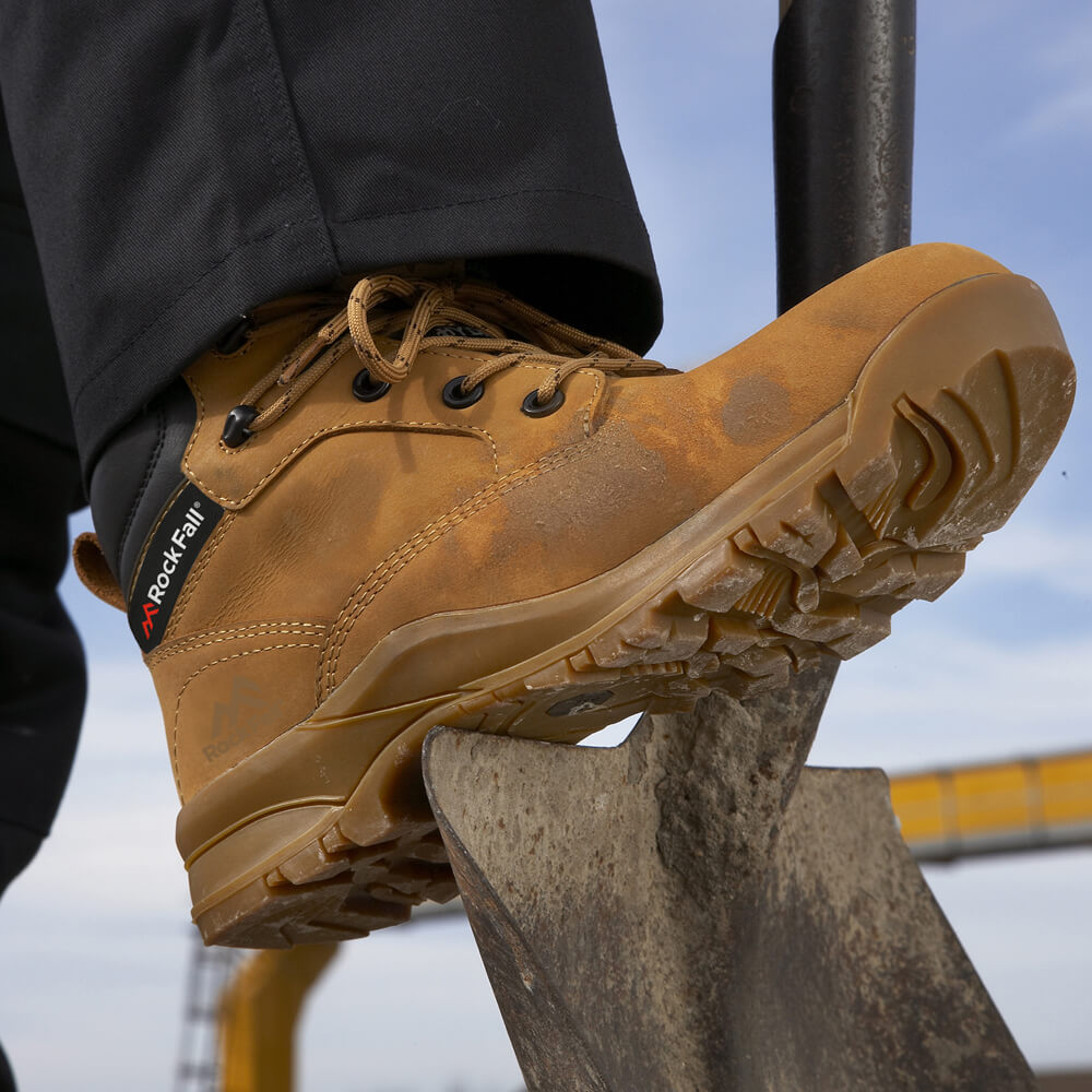 Rock Fall VX950C Onyx Honey Womens Waterproof Safety Boots Honey Action Shot#colour_honey