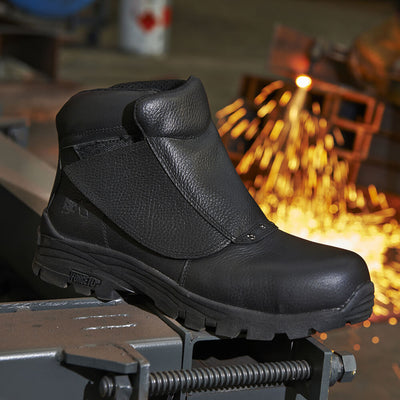 Rock Fall RF5000 Spark Welding Safety Boots Black Action Shot#colour_black