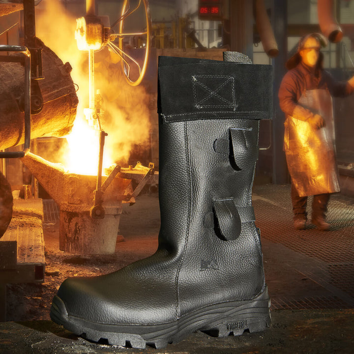 Rock Fall RF7000 Vulcan High Leg Foundry Safety Boots Black Action Shot#colour_black