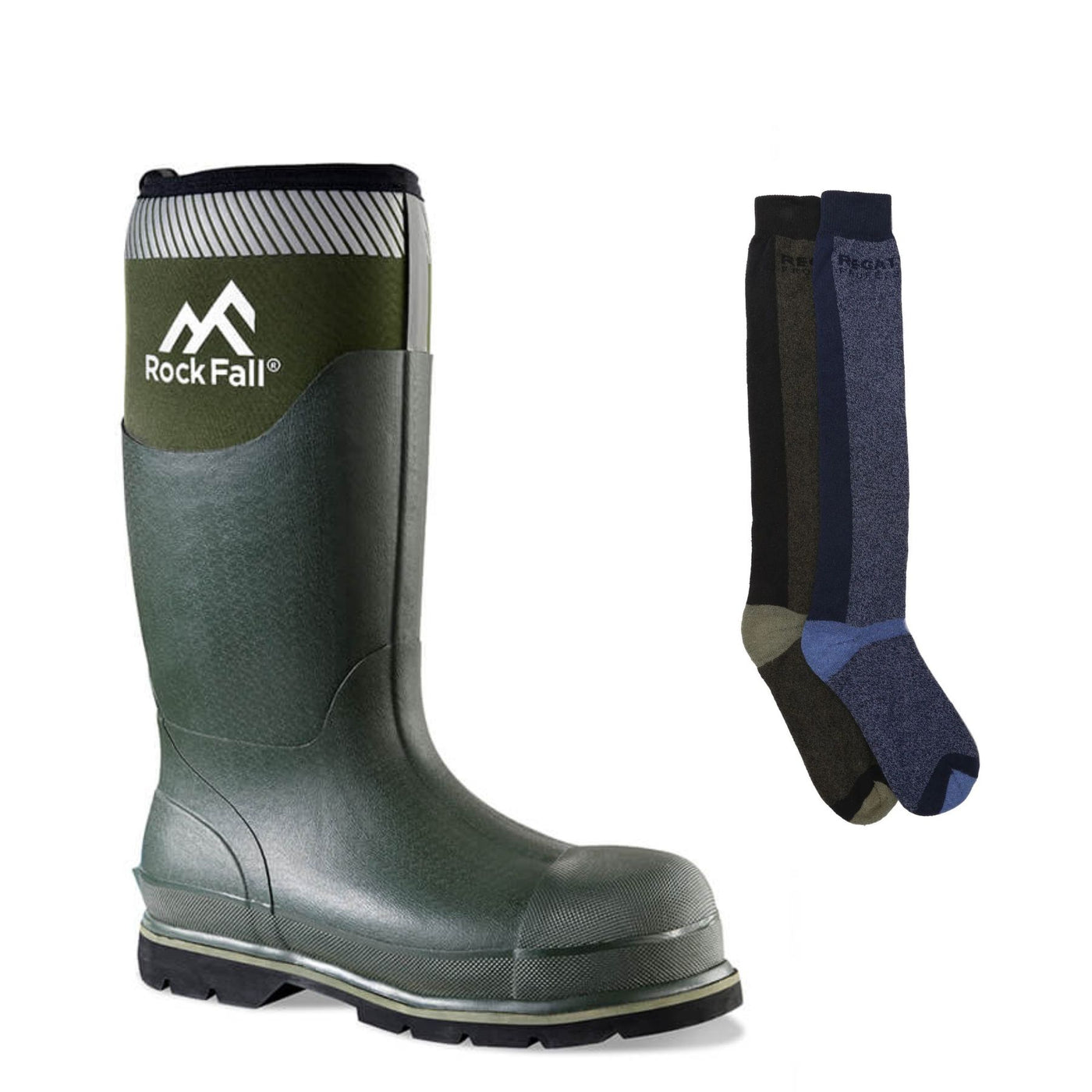 RockFall Meadow Special Offer Pack - RF280 Neoprene Safety Wellies + 2 Pairs Welly Socks