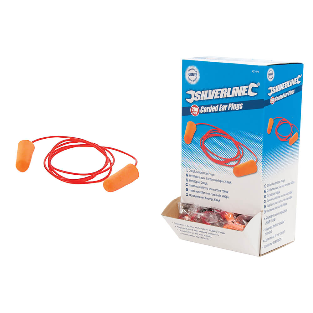 Silverline Corded Ear Plugs SNR 34dB 200 Pairs Orange 1#colour_orange