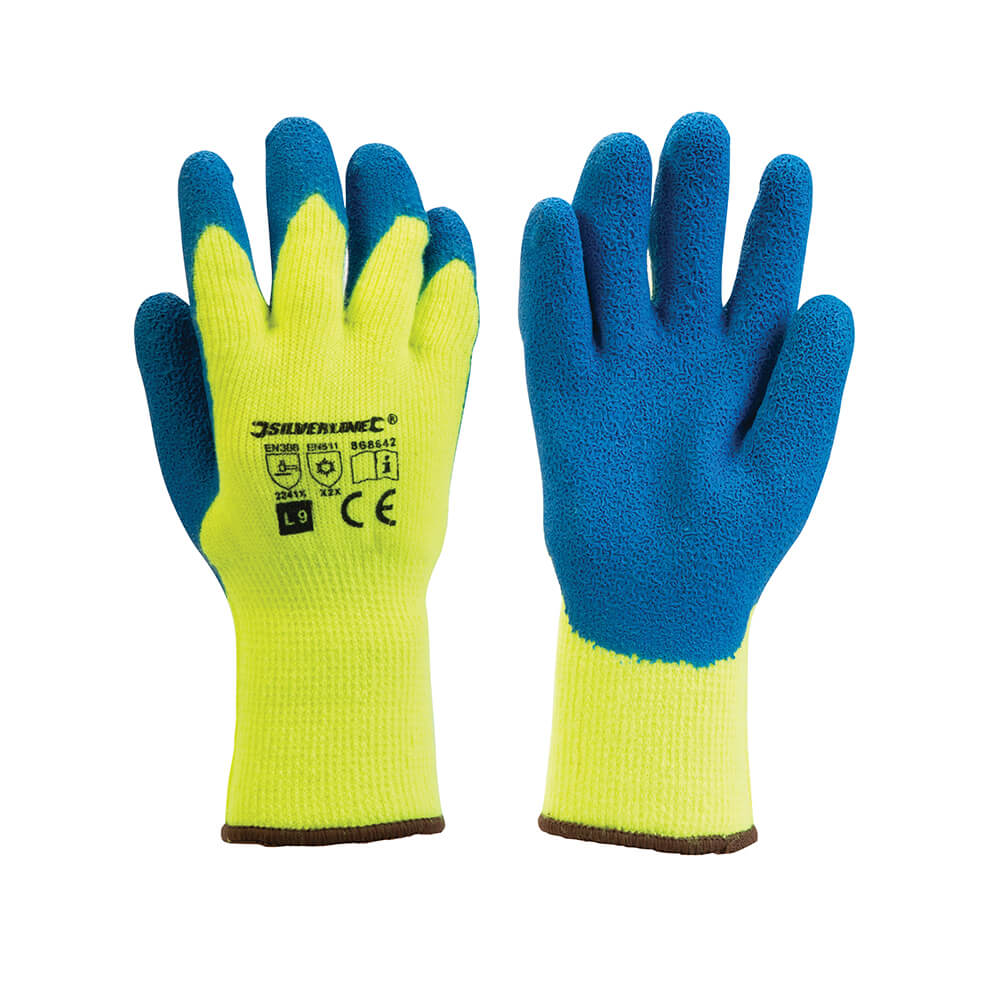 Silverline Heavy-Duty Lined Thermal Builders Gloves Yellow/Blue 1#colour_yellow-blue