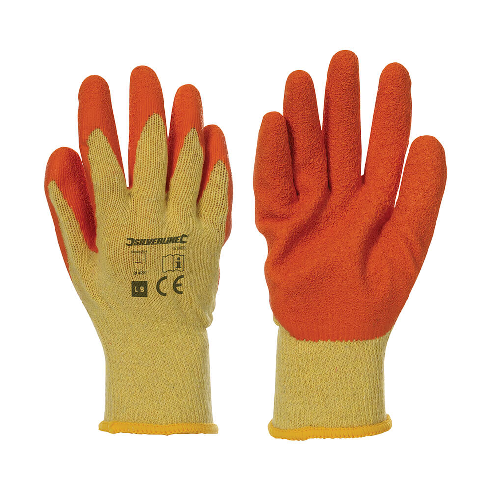 Silverline Latex Cut-Resistant Builders Gloves 12-Pairs Orange/Yellow 1#colour_orange-yellow
