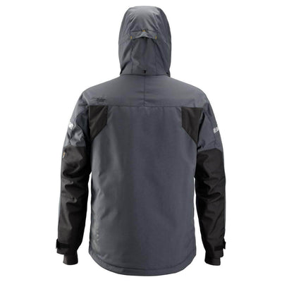 Snickers 1102 AllroundWork Waterproof 37.5 Insulated Jacket Steel Grey Black back #colour_steel-grey-black
