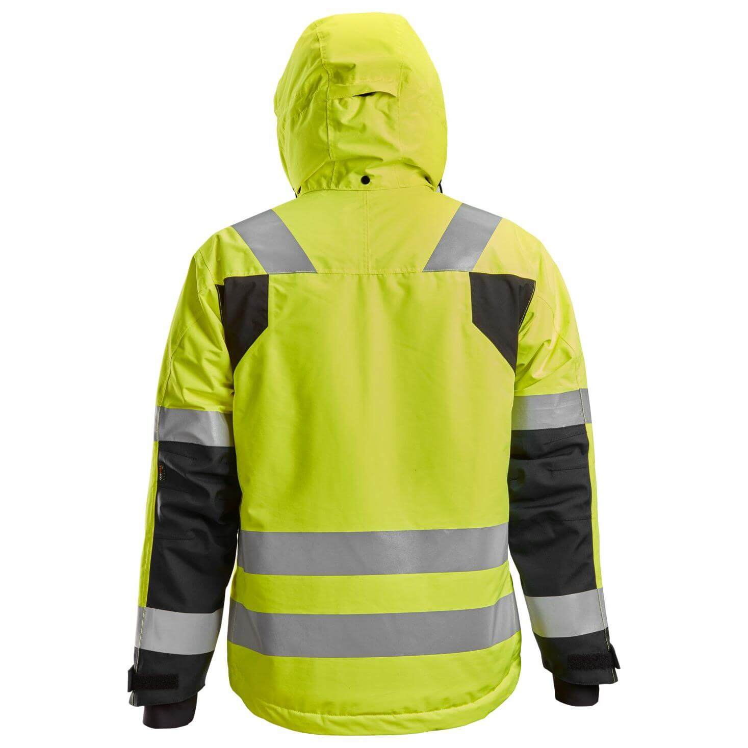 Snickers 1132 Hi Vis Class 3 Waterproof 37.5 Insulated Jacket Hi Vis Yellow Black back #colour_hi-vis-yellow-black