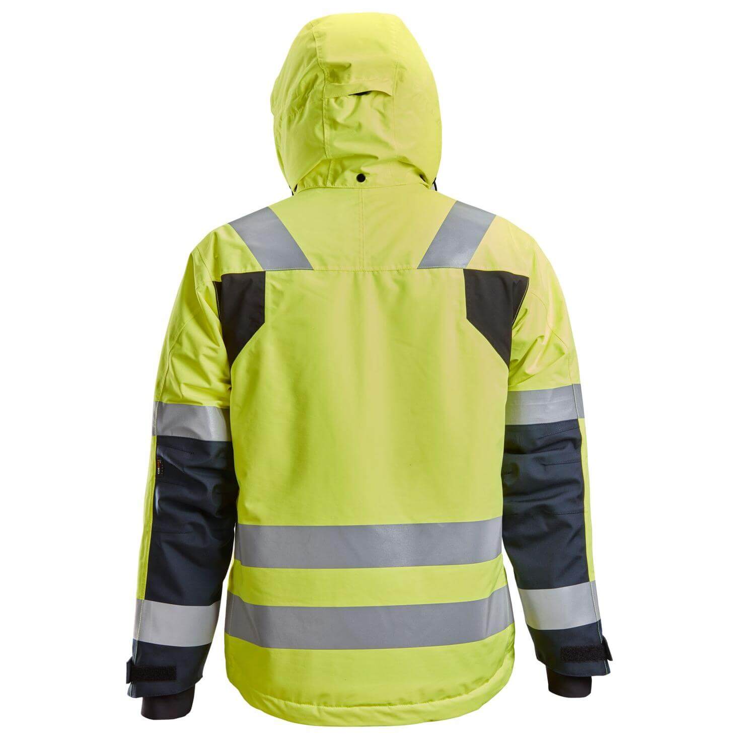 Snickers 1132 Hi Vis Class 3 Waterproof 37.5 Insulated Jacket Hi Vis Yellow Navy Blue back #colour_hi-vis-yellow-navy-blue