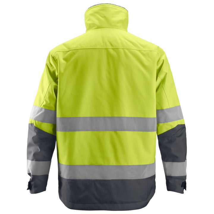 Snickers 1138 Core Hi Vis Insulated Jacket Class 3 Hi Vis Yellow Steel Grey back #colour_hi-vis-yellow-steel-grey