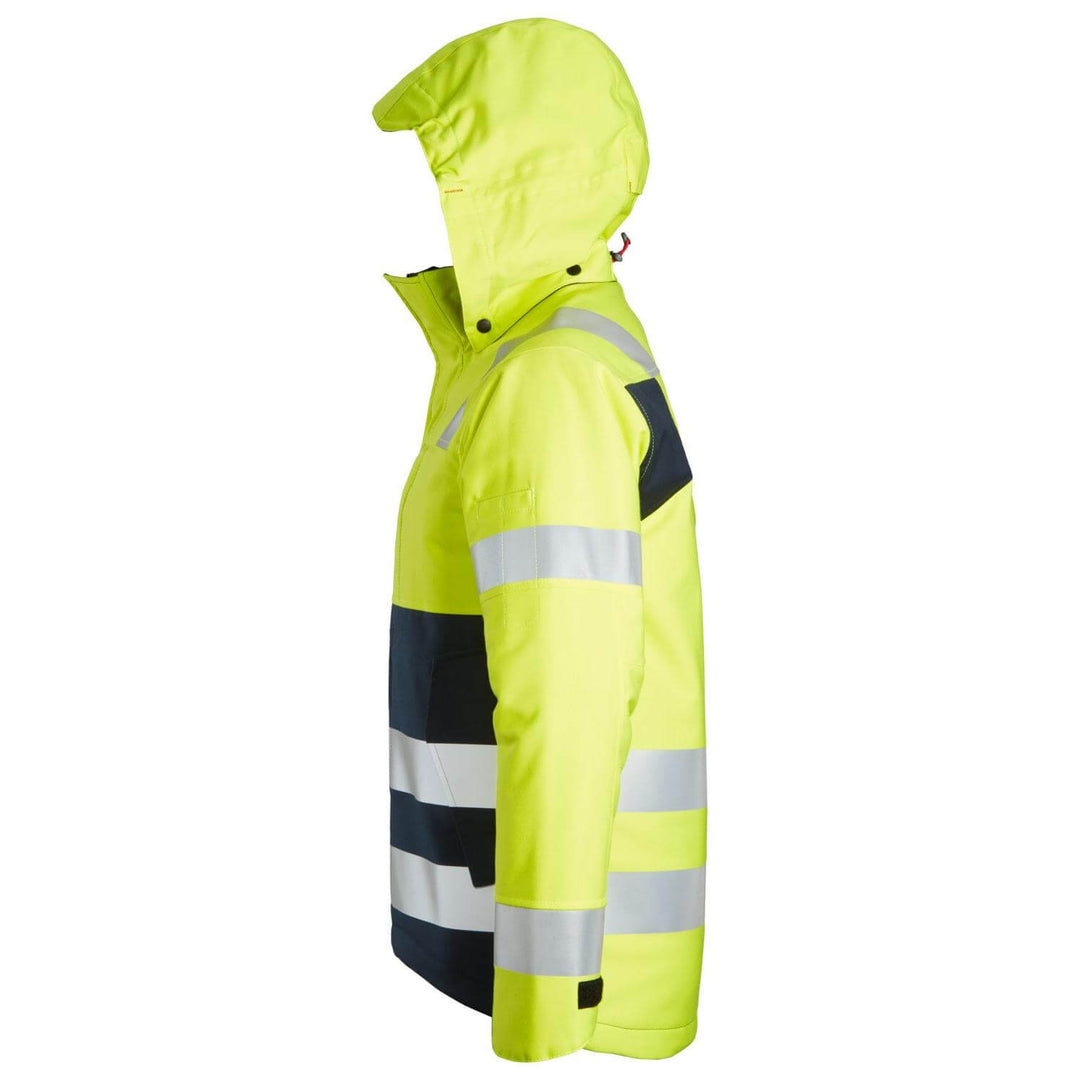 Snickers 1163 ProtecWork Hi Vis Insulated Hood Jacket Class 3 Hi Vis Yellow Navy Blue left #colour_hi-vis-yellow-navy-blue