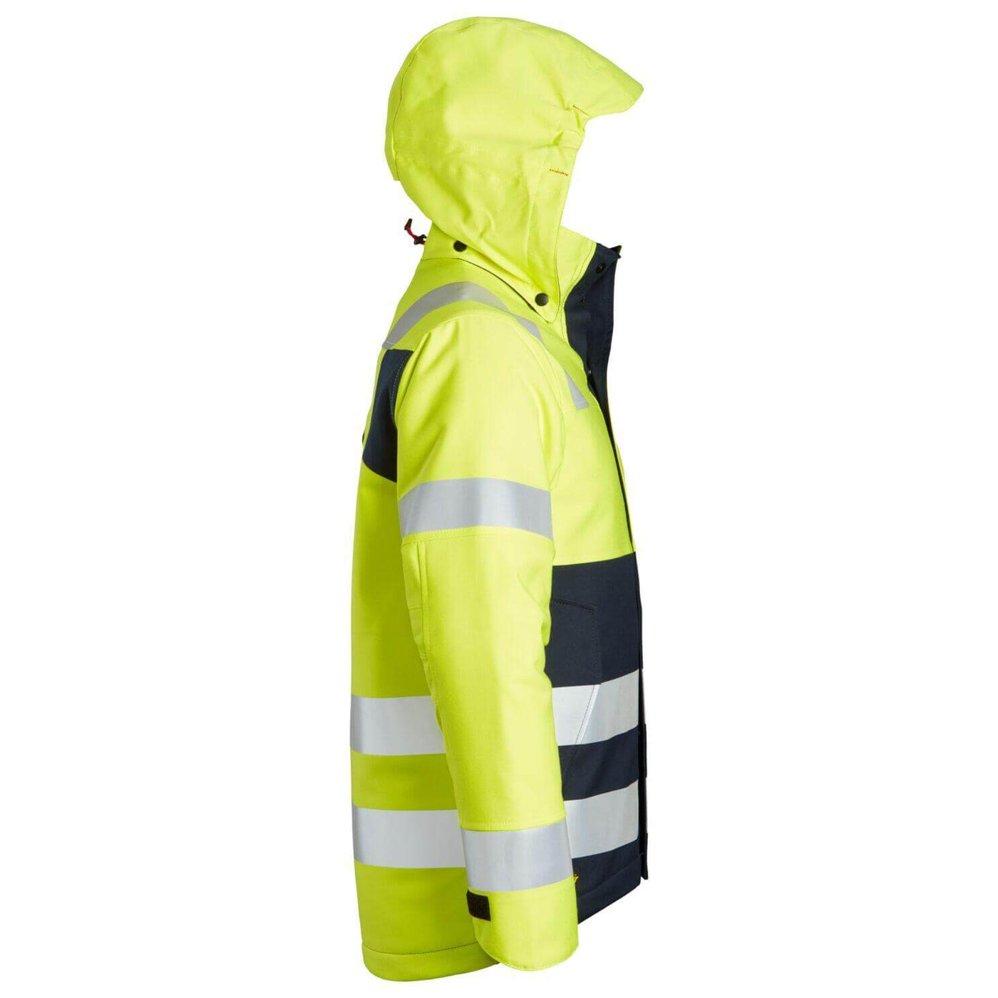 Snickers 1163 ProtecWork Hi Vis Insulated Hood Jacket Class 3 Hi Vis Yellow Navy Blue right #colour_hi-vis-yellow-navy-blue
