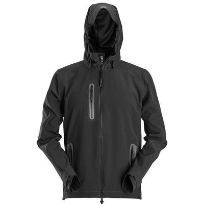 Snickers 1218 FlexiWork Waterproof Soft Shell Jacket with Hood Black Main #colour_black