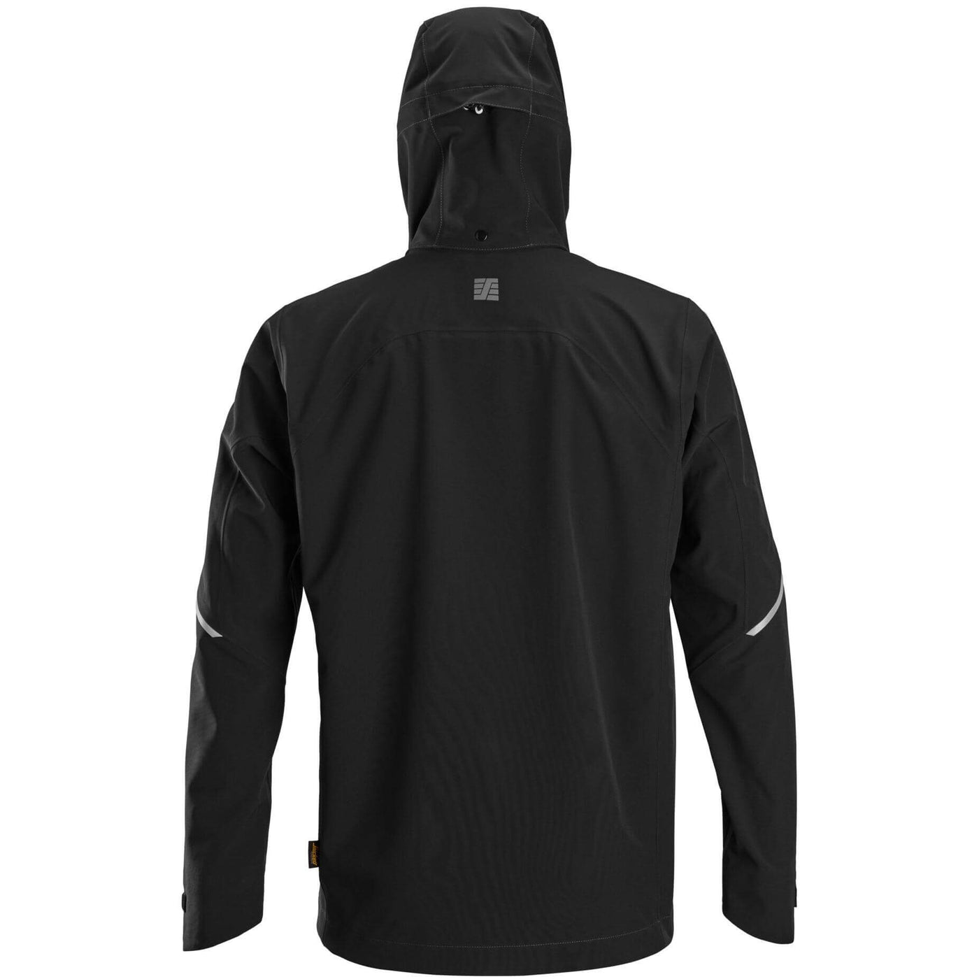 Snickers 1218 FlexiWork Waterproof Soft Shell Jacket with Hood Black back #colour_black