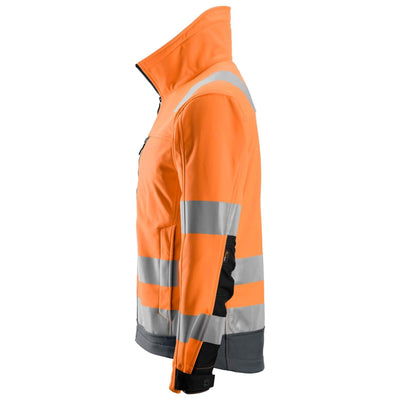 Snickers 1230 Hi Vis Softshell Jacket Class 3 Hi Vis Orange Steel Grey left #colour_hi-vis-orange-steel-grey